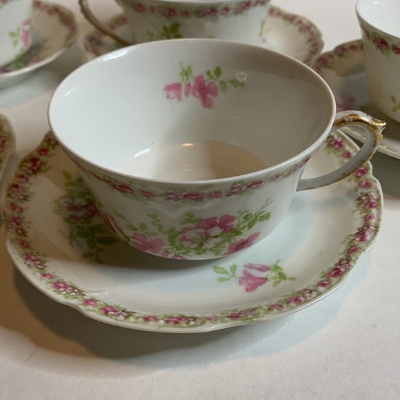 5-Coronet Tea Cup and Saucer Sets Limoges France Pink Flowers Bone China - Picture 3 of 9